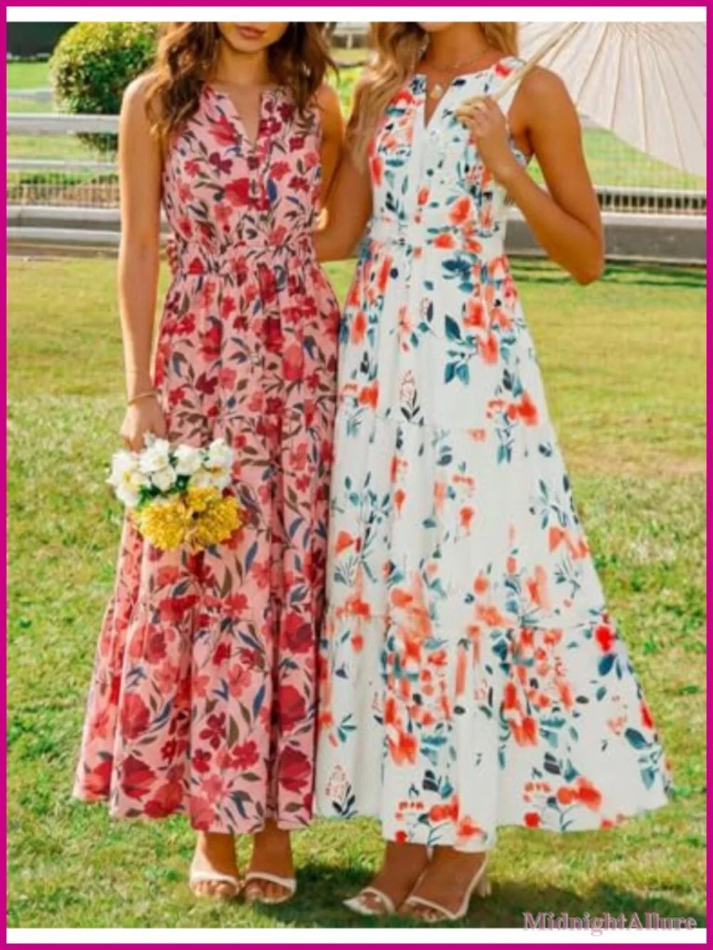 ZESICA Womens Floral V Neck Sleeveless Maxi Sundress Elastic High Waist Flowy A